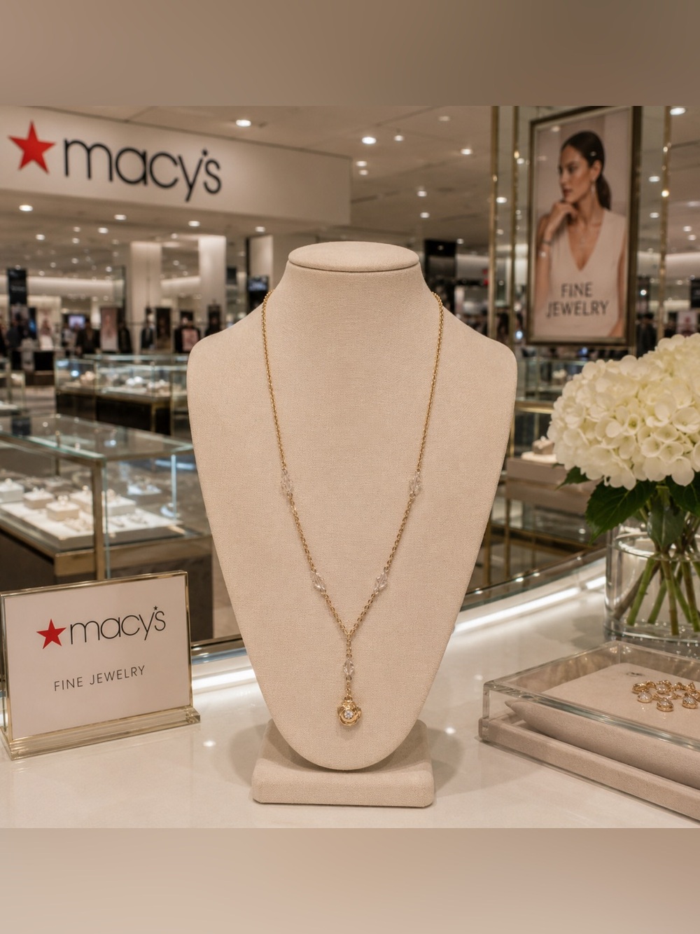 NWT Authentic Givenchy Gold Crystal Rose Pendant Necklace